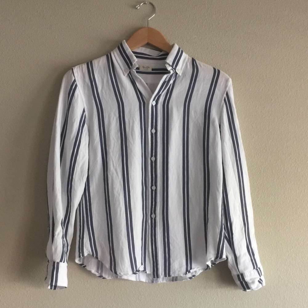 John Galt blue/white striped button up top